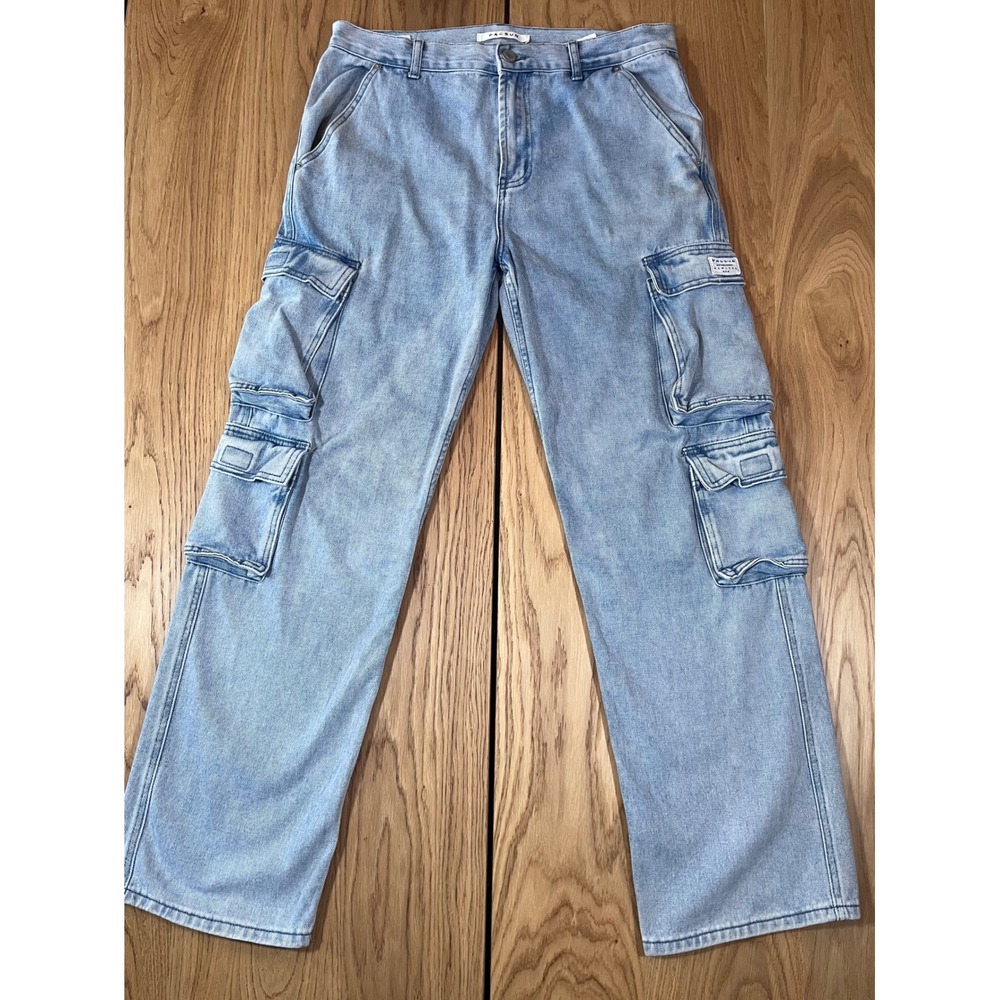 PacSun Baggy Cargo Jeans Mens 32x32 Light Wash Blue Streetwear Utility